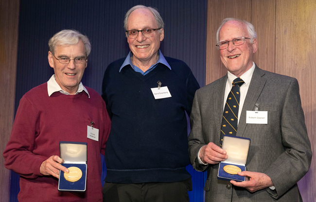 Richard Henderson, David Eisenberg, Robert Glaeser with medals